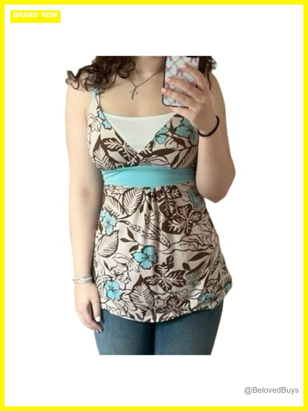 Floral Halter Tank Top Spaghetti Strap Sleeveless Empire Waist Y2K Boho